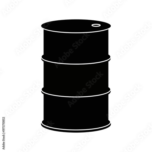 black oil barrel or drum isolated on a white background symbolizing industrial energy fuel storage and global logistics