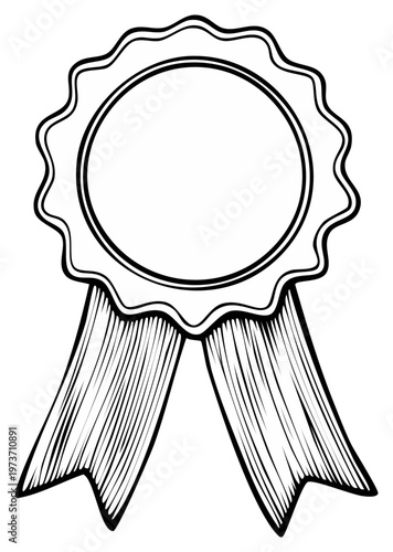 Rosette Award Badge with Ribbons Black and White Illustration Achievement Symbol