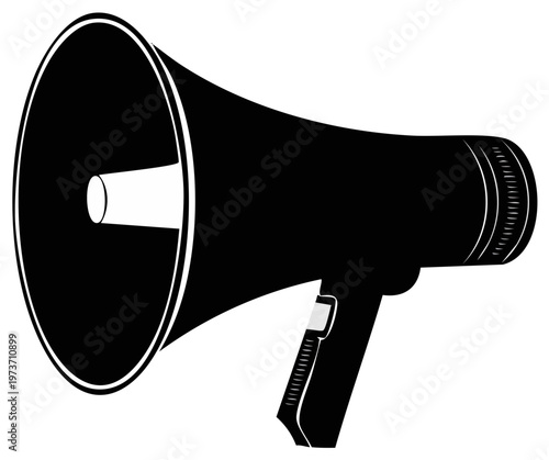 Black and White Bullhorn Illustration Announcing Voice Communication Loudspeaker