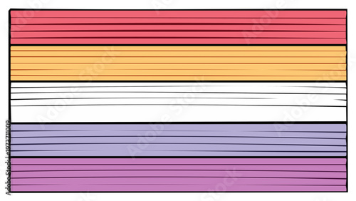 Pride flag with pink orange white purple and violet stripes representing diversity and inclusion