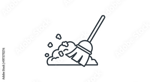 a sweeping broom moving dust and dirt illustrating a household chore and tidiness concept for floor maintenance