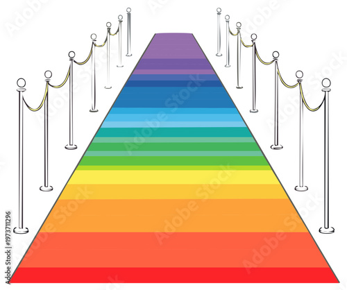 Colorful Rainbow Carpet with Stanchions and Ropes Leading Forward