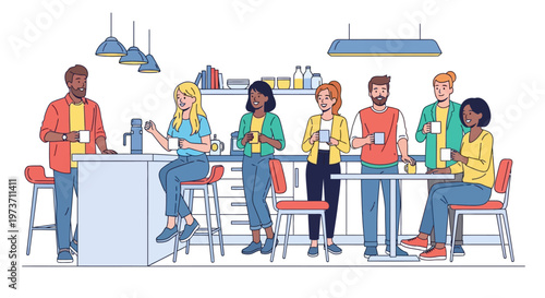 Happy Colleagues Socializing in Office Kitchen