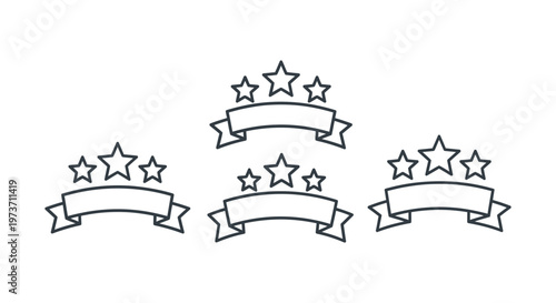 outline three star rating and blank award ribbon icon symbolizing quality and achievement for product reviews or service excellence in uiux design