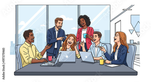 Happy Diverse Team Working in Glass Boardroom