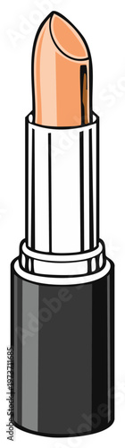 Vector Illustration of an Opened Beige Lipstick with Black Tube for Makeup