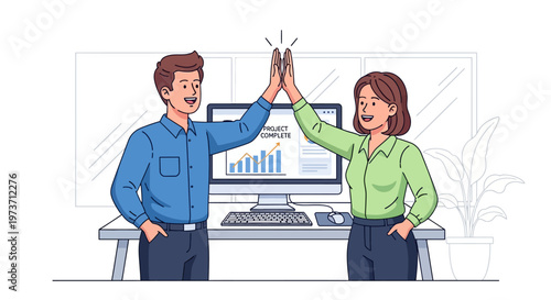 Colleagues Celebrate Project Success With High Five