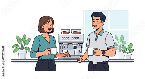 Colleagues Sharing a Laugh at Coffee Machine