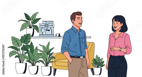 Colleagues Laughing Near Office Coffee Machine