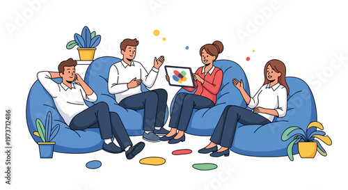 Coworkers Discussing Ideas on Bean Bags