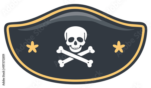 Pirate Captain Hat with Skull Crossbones Stars Symbol Icon Element Graphic