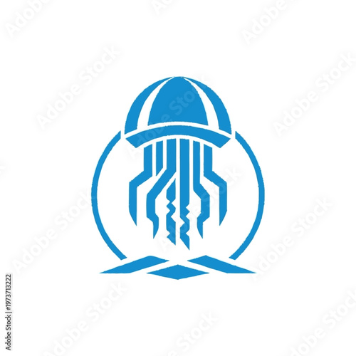 Blue Jellyfish Icon Graphic Design.