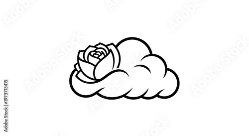 A line drawing of a sleeping baby in a cloud.