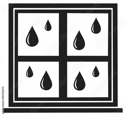 Rainy Day Window View With Water Droplets on Glass