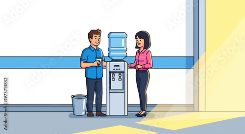 Smiling Colleagues Chatting by Water Cooler