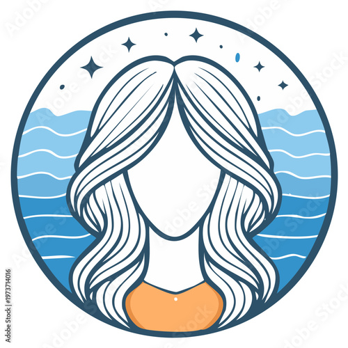 Virgo Zodiac Sign Illustration of a Celestial Maiden with Ocean Waves and Stars