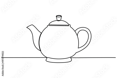 Continuous line drawing of a teapot with handle and spout. ceramic kitchenware for tea party.