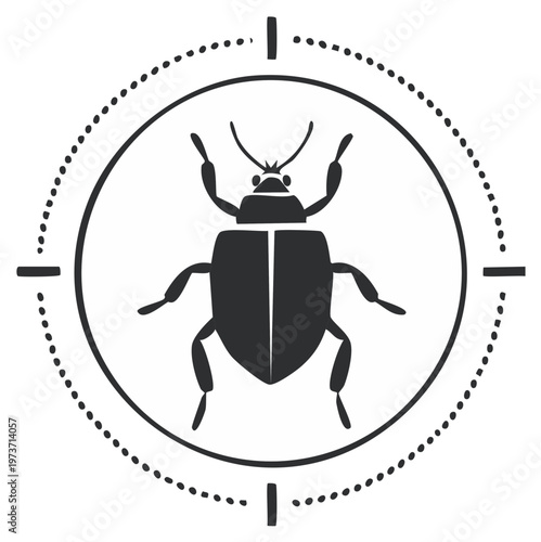 Targeted beetle insect pest in a round crosshairs symbol for control or identification