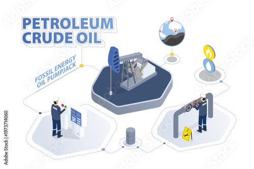 Oil Energy: Onshore Operations Land Oil Rig in Isometric graphic