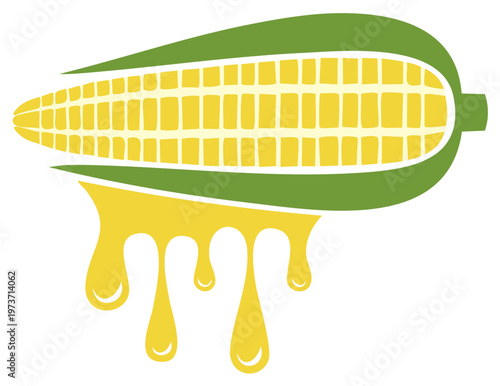 Cartoon corn cob with melting sweet corn juice