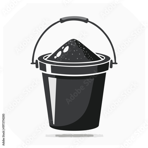 Bucket Filled with Black Granular Material Container Holding Dark Particles Pail with Dense Contents