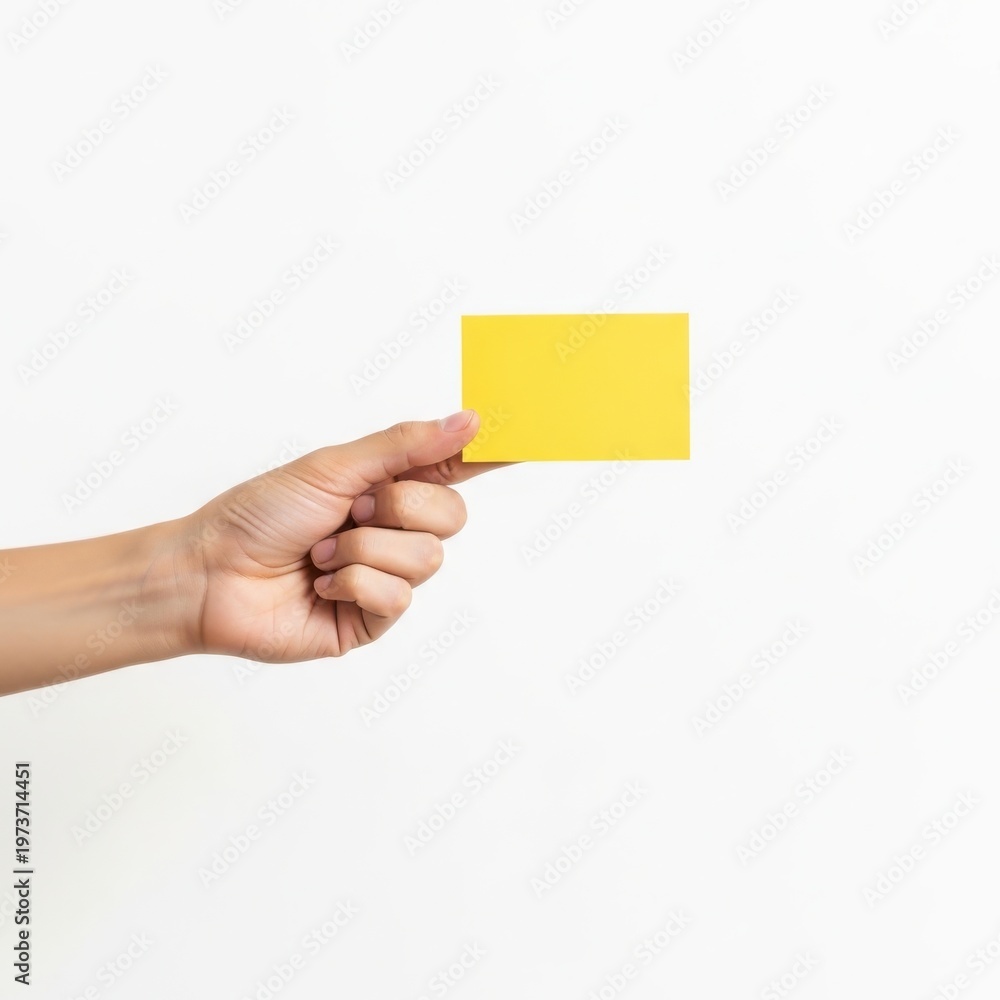 Fototapeta premium A hand holding a bright yellow sticky note against a plain background