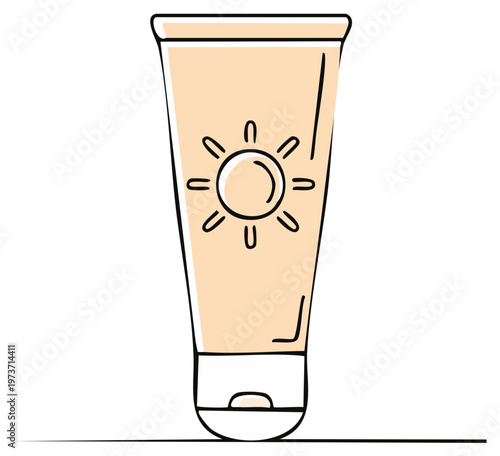 Illustrated sun cream tube with a sunny symbol for skin care and summer protection
