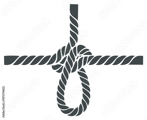 Simplified illustration of a noose tied with rope. Symbol of threat or risk