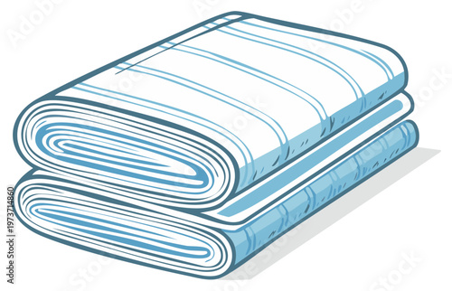 Folded towels in a neat stack with light blue decorative stripes are a simple and clean illustration to represent home or laundry services
