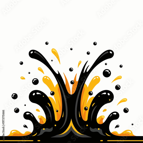 oil spill liquid explosion a vibrant black and yellow abstract splash dynamically erupting ideal for energy and industrial design.