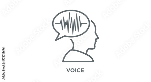stylized icon of a human head and speech bubble with a sound wave symbolizing voice communication and speech recognition technology.