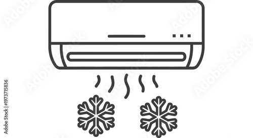 air conditioner icon blowing cold air with snowflakes representing cooling and climate control for summer heat