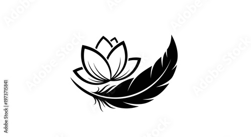 Black and white lotus flower with feather.