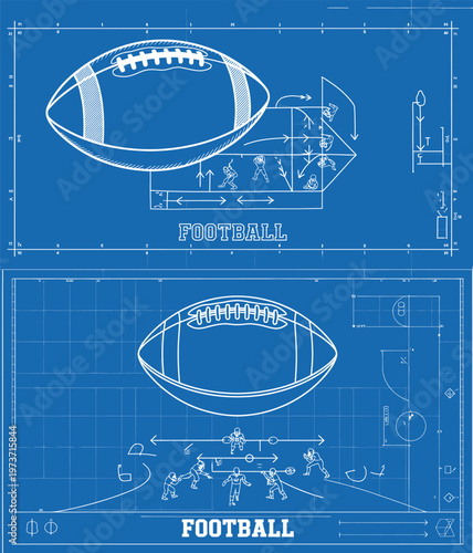 American football field blueprint technical diagram for sports strategy planning, coaching playbook design and athletic training educational visualization