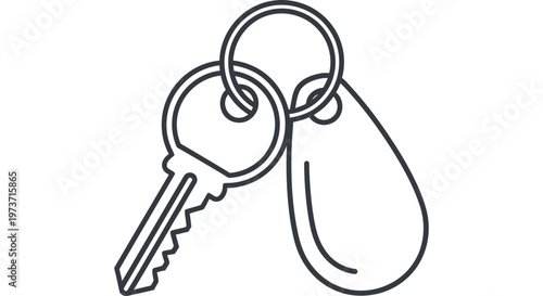 key and keyring with a blank keychain tag a simple line art icon representing access and security for property or identity illustration