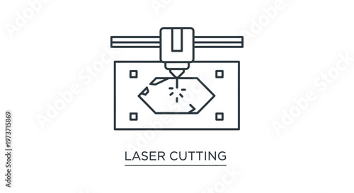 laser cutting cnc machine icon demonstrating industrial automation and precision manufacturing on a sheet depicting modern production.