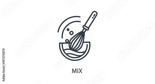 mixing ingredients in a bowl with a whisk an essential step in cooking and baking presented as a simple kitchen icon.