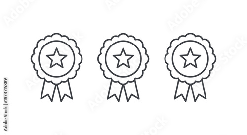 three award badges with a star symbolizing quality recognition and success excellent graphic elements for rating or ui ux design.