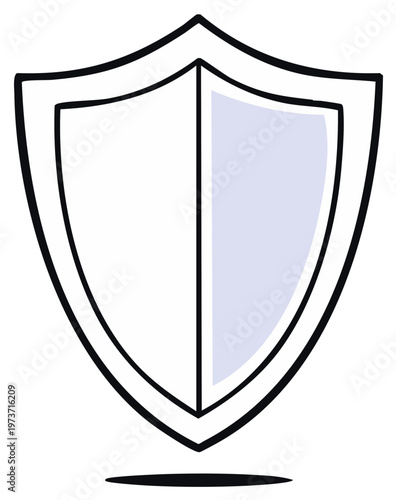 Simple shield outline with one half colored light blue and a minimalist shadow