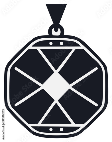 Black and White Geometric Jewel Pendant Illustration Design Element Simple Style