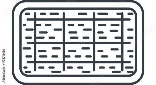 minimalist line art icon of a food tray or gratin dish divided into portions perfect for app ui and menu design