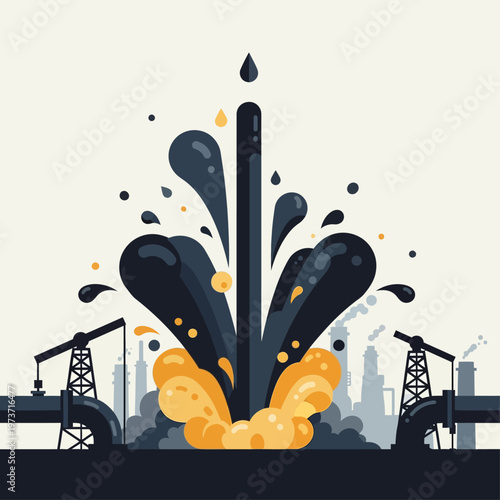oil gusher and oil extraction causing environmental pollution as crude oil erupts in an industrial disaster scene symbolizing fossil fuel impact.