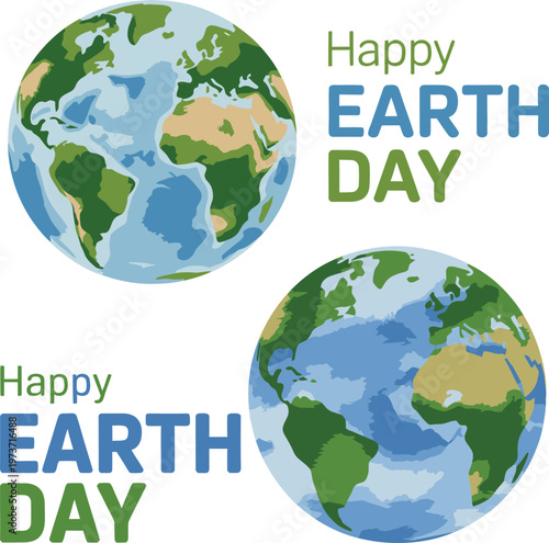 Happy Earth Day greeting design with world globe for environmental celebration content, social media sharing and sustainability awareness communication