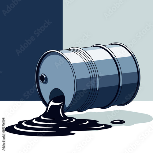 oil spill from a damaged oil drum leaking crude oil on the ground illustrating industrial pollution and environmental hazard