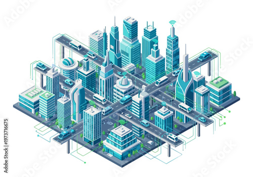 Futuristic Cityscape with Advanced Technology and Transportation Systems