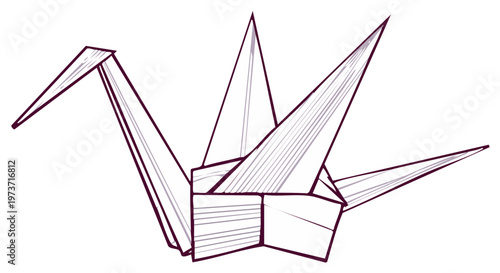 Origami Paper Crane in Outline Style Artistic Japanese Art