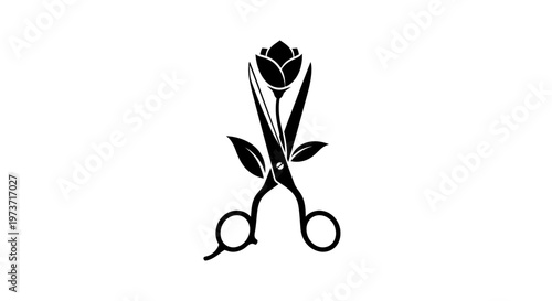 Scissors with rose flower logo design.