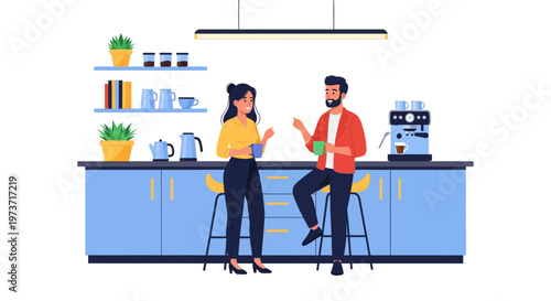 Colleagues Chatting in Modern Office Pantry