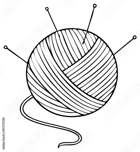 Ball of yarn with knitting needles hand drawn illustration
