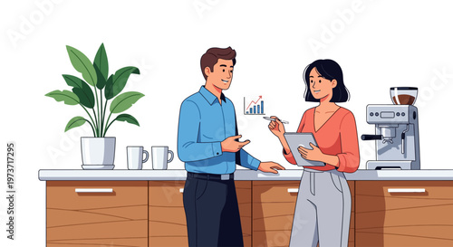 Colleagues Discussing Business Near Coffee Station